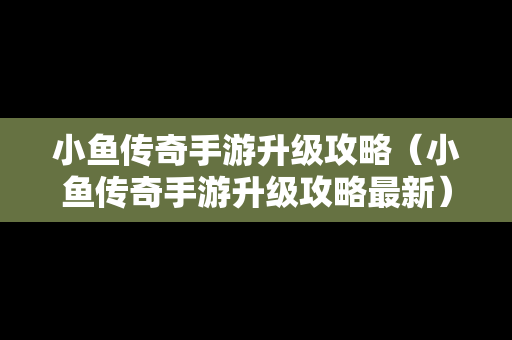 小鱼传奇手游升级攻略（小鱼传奇手游升级攻略最新）