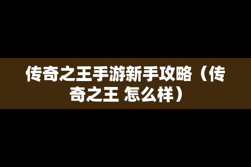 传奇之王手游新手攻略（传奇之王 怎么样）