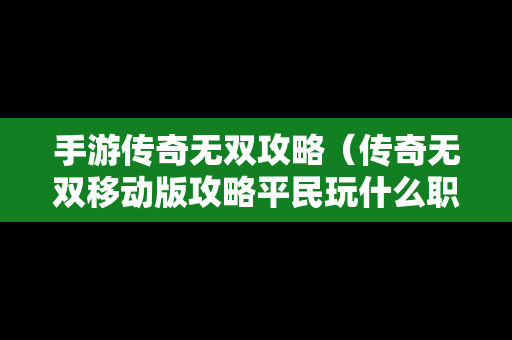 手游传奇无双攻略（传奇无双移动版攻略平民玩什么职业）