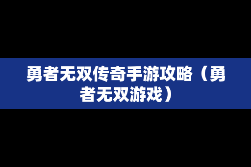勇者无双传奇手游攻略（勇者无双游戏）