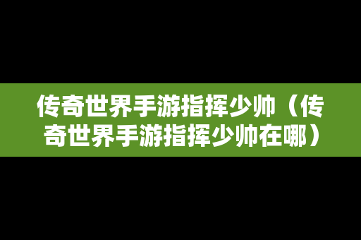 传奇世界手游指挥少帅（传奇世界手游指挥少帅在哪）