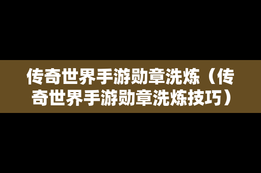 传奇世界手游勋章洗炼（传奇世界手游勋章洗炼技巧）