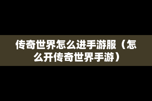 传奇世界怎么进手游服（怎么开传奇世界手游）