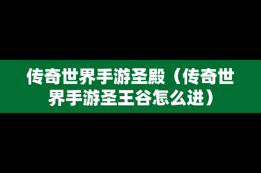 传奇世界手游圣殿（传奇世界手游圣王谷怎么进）