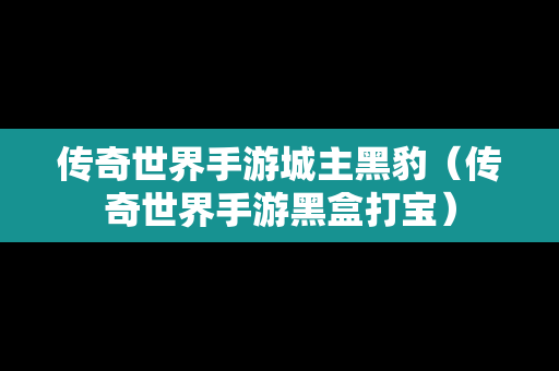 传奇世界手游城主黑豹（传奇世界手游黑盒打宝）