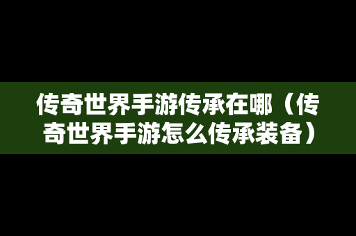传奇世界手游传承在哪（传奇世界手游怎么传承装备）