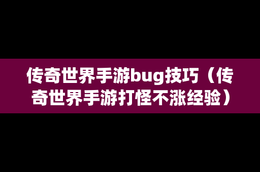 传奇世界手游bug技巧（传奇世界手游打怪不涨经验）