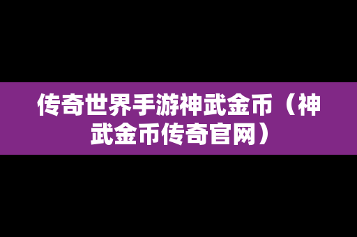 传奇世界手游神武金币（神武金币传奇官网）