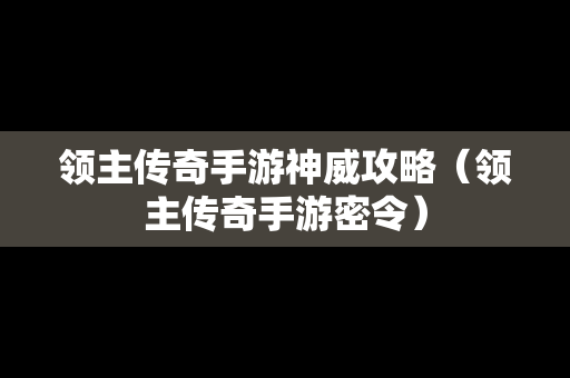 领主传奇手游神威攻略（领主传奇手游密令）