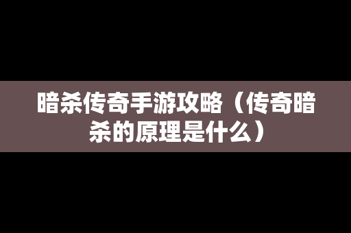 暗杀传奇手游攻略（传奇暗杀的原理是什么）