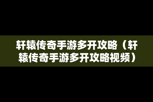 轩辕传奇手游多开攻略（轩辕传奇手游多开攻略视频）