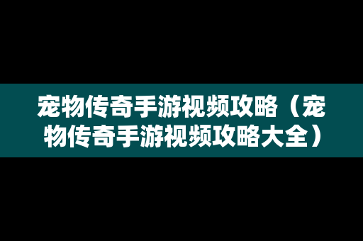 宠物传奇手游视频攻略（宠物传奇手游视频攻略大全）