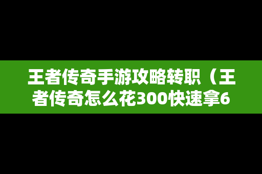 王者传奇手游攻略转职（王者传奇怎么花300快速拿6转）