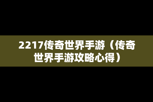 2217传奇世界手游（传奇世界手游攻略心得）
