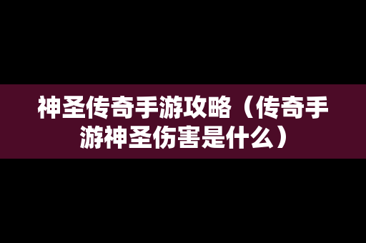 神圣传奇手游攻略（传奇手游神圣伤害是什么）