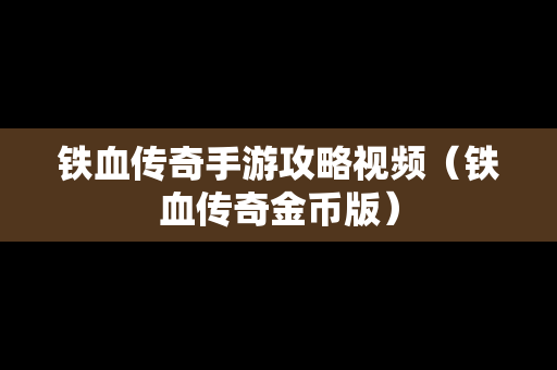 铁血传奇手游攻略视频（铁血传奇金币版）
