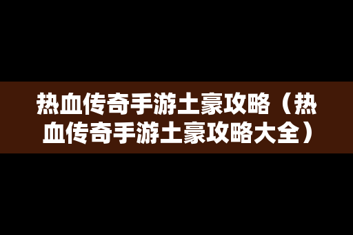 热血传奇手游土豪攻略（热血传奇手游土豪攻略大全）