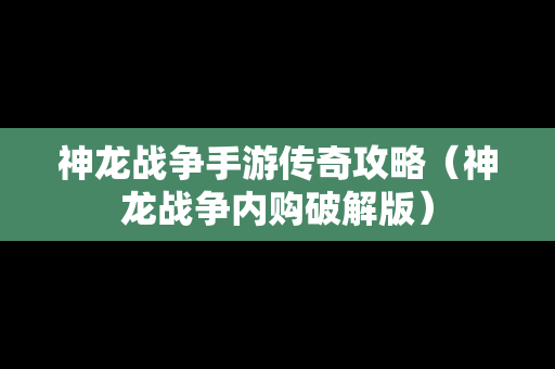 神龙战争手游传奇攻略（神龙战争内购破解版）