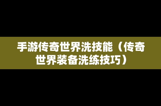 手游传奇世界洗技能（传奇世界装备洗练技巧）