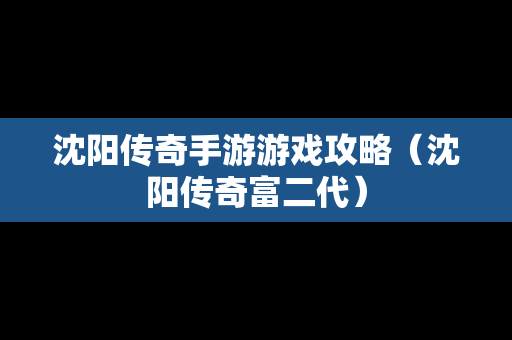沈阳传奇手游游戏攻略（沈阳传奇富二代）