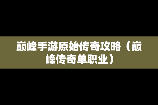 巅峰手游原始传奇攻略（巅峰传奇单职业）