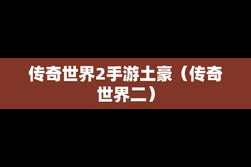 传奇世界2手游土豪（传奇世界二）