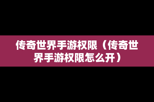 传奇世界手游权限（传奇世界手游权限怎么开）