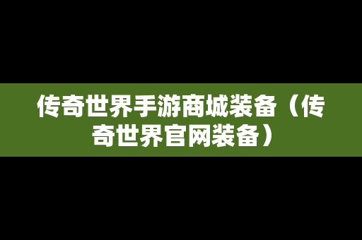 传奇世界手游商城装备（传奇世界官网装备）