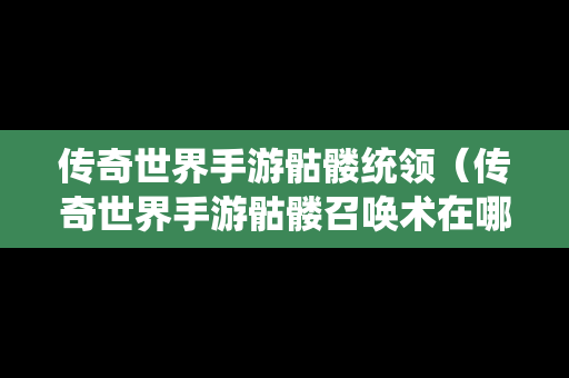 传奇世界手游骷髅统领（传奇世界手游骷髅召唤术在哪里打）