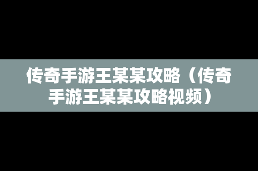 传奇手游王某某攻略（传奇手游王某某攻略视频）